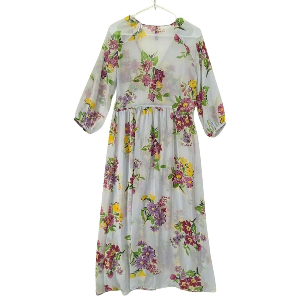 ZARA TRF Collection Chiffon Dress Floral Print Long Sleeve Button Front Sz XS - Picture 2 of 7